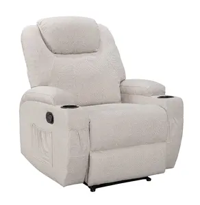 Recliner Manual Chair in Cream Linen Fabric