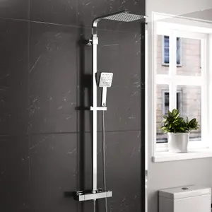 Nes Home Modern Square Exposed Thermostatic Mixer Shower Set Shower Head and Handheld