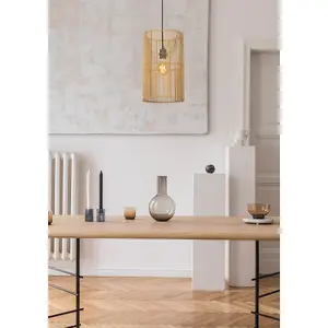 Lucide Jantine Scandinavian Rattan Pendant Light 26cm - 1xE27 - Light Wood