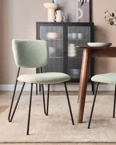 Set of 2 Dining Chairs NELKO Boucle Light Green