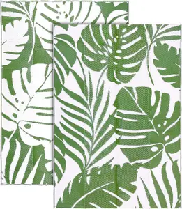 Extra Large Garden Outdoor Rug For Patio, Olive Green Tropical Leaf Waterproof Garden Rug 180 x 270cm