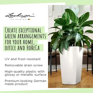 LECHUZA CUBICO 30 White High-Gloss Floor Self-watering Planter with Substrate and Water Level Indicator H56 L30 W30 cm, 50L