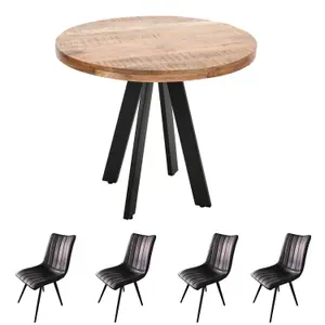 Merlin Mango Wooden 4 Seater Round Dining Table Set With 4 Chairs