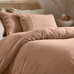 Mukadas Cotton Solid Colour Duvet Cover Set with Pillowcases Pink / Single - 1 Standard Pillowcase