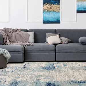 Blue Modern Abstract 9mm Thick Stain-Resistant Rug For Bedroom, & Dining Room, Easy to Clean Area Rug-160cm X 230cm