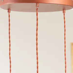 ValueLights Akira Burnt Orange 3 Way Hanging Pendant Ceiling Light with Pleated Lampshade - LED Bulbs Included