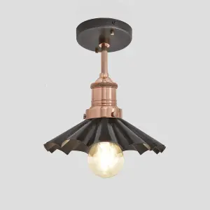 Industville Brooklyn Umbrella Flush Mount, 8 Inch, Pewter, Copper Holder