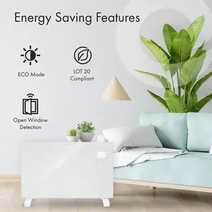 WiFi Smart Electric Glass Panel Heater 2500W Wall Mounted Or Free Standing White