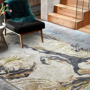 Gold Modern Easy to Clean Abstract Rug For Dining Room Bedroom And Living Room-120cm X 170cm