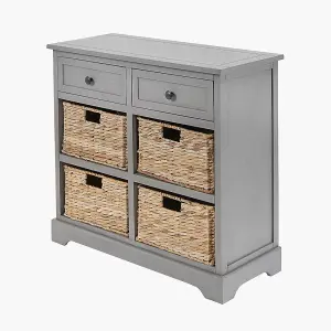 Grey Wood 2 Drawer 4 Basket Unit