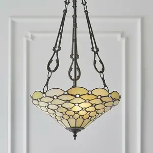 Tiffany Glass Hanging Ceiling Pendant Light Dark Bronze 3 Lamp Shade i00148