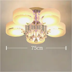 5 Head Modern Round Acrylic LED Ceiling Light Color Changing Chandelier with Crystal Accent