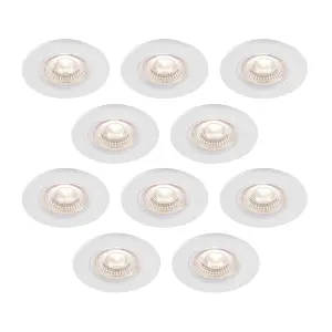 GoodHome Drexler Matt White Fixed LED Fire-rated Neutral white Downlight IP65, Pack of 10