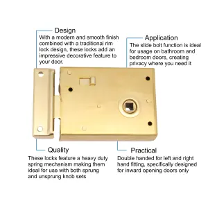 EAI Rim Latch Snib Lock Brass Surface Mounted Lock for Bathrooms - 105 x 82mm