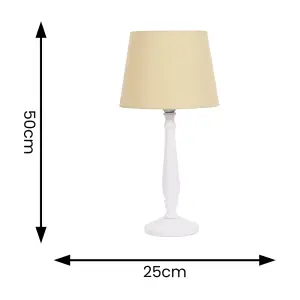 ValueLights Victoria Traditional White Wood Candlestick Table Lamp with Beige Tapered Shade - LED Bulb Included