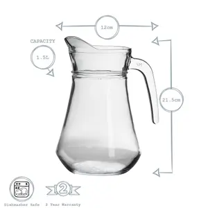 Argon Tableware - Brocca Glass Water Jug - 1.5 Litre - Clear