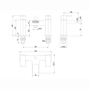 ENKI, Plaza, BBT0160, Matt Black Square Waterfall Bath Shower Mixer Tap with Rigid Riser Shower Rail Kit