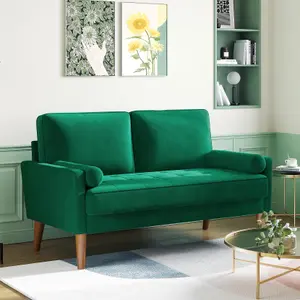 Velvet Rolled Arm Upholstered Small 2-Seater Loveseat Green