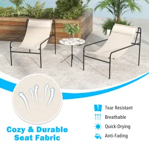 Costway Garden Patio Modern Sling Lounge Accent Chair Metal Frame Leisure Chair w/ Removable Headrest Pillow