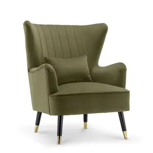 Velvet Sage Green Camila Accent Wingback Chair