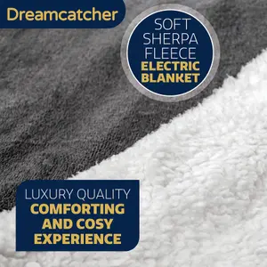 Dreamcatcher Sherpa Fleece Polyester Heated Electric Throw Blanket 160cm x 120cm Dark Grey