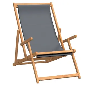 Berkfield Folding Beach Chair Solid Wood Teak Grey