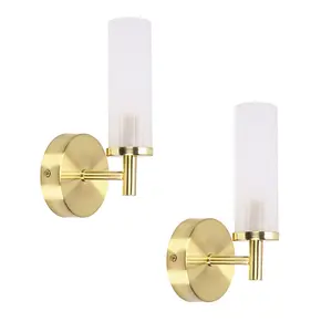 ValueLights Canya Gold Wall Light Glass Shade LED Bathroom Lamp - Set of 2