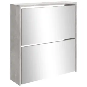 Berkfield Shoe Cabinet with Mirror 2-Layer Concrete Grey 63x17x67 cm