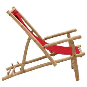 Berkfield Deck Chair Bamboo and Canvas Red