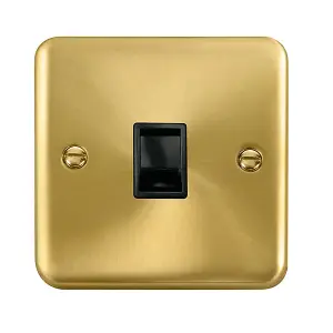 Curved Satin / Brushed Brass Rj11 Socket - Black Trim - SE Home