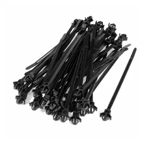 25 x Black Push Mount Winged Cable Ties 200mm x 4.8mm Car Chassis Fixing Base