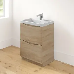 Stanhope 600mm Single Bathroom Vanity with Integrated Resin Basin Light Oak