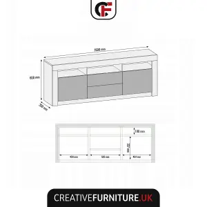 Shine TV Unit 160cm White & Grey with High Gloss Doors and LED Lighting - Creative Furniture