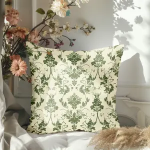 Faux Suede Cushion Green Damask Effect Print 30cm x 30cm