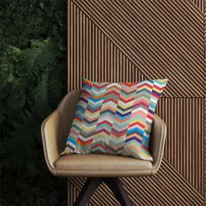 Geometric Multi Colored Chevron Pattern Outdoor Cushion 45cm x 45cm