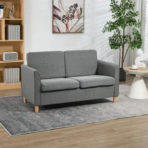 HOMCOM Sofa Double Seat Compact Loveseat Couch Living Room Furniture with Armrest Grey