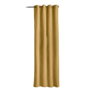 Velvet Chenille Thermal Fleece Lined Ring Top Door Curtain 137cm x 213cm Ochre