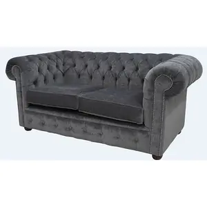 Chesterfield 2 Seater Sofa Settee Pimlico Charcoal Grey Fabric In Classic Style