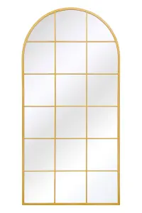 MirrorOutlet The Fenarc Gold Metal Framed Arched Window Wall Garden Mirror 180CM X 90CM