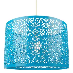 Marrakech Designed Matt Teal Metal Pendant Light Shade with Floral Decoration