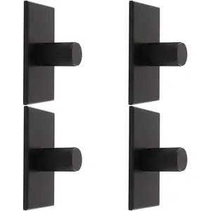 4 PACK - Reeded Cylinder Cabinet Door Knob & Matching Backplate - Matt Black 76 x 40mm