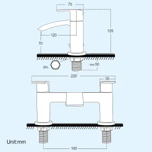 Nes Home Vago Deck Mounted Modern Chrome Waterfall Bath Filler Brass Tap