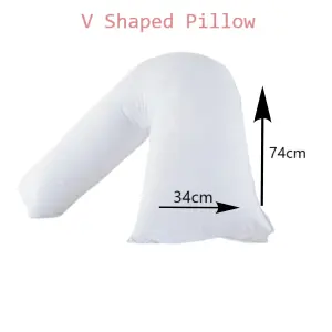 Duck Feather V Shaped Pillow with FREE White Pillowcase Orthopedic Head Neck Back Support V Shape Cushion