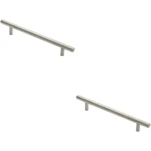 2x Round T Bar Pull Handle 178 x 10mm 128mm Fixing Centres Stainless Steel