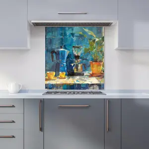 Morning Coffee: A Painterly View Premium Glass Kitchen Splashback W700mm x H650mm