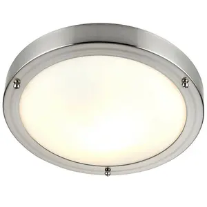 IP44 Outdoor Dimmable Bulkhead Light Satin Nickel Bathroom Flush Ceiling Lamp