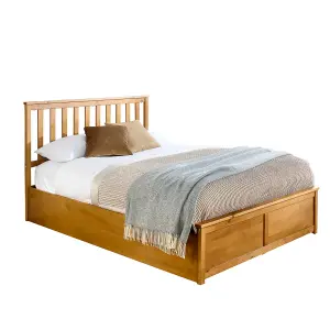 Wooden Ottoman Storage Bed in Natural, size Small Double