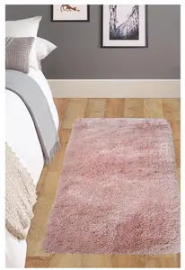 Soft Washable Collection Plain Design Shaggy Rug in Pink  SA-07