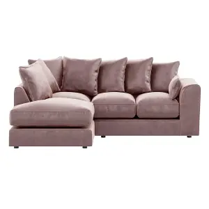 Brooklyn Plush Velvet 3 to 4 Seater L Shaped Corner Sofa Fibre Pink Left Hand Facing