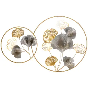 HOMCOM Minimalist Metal Wall Art Ginkgo Leaves Hanging Wall Sculpture, Gold